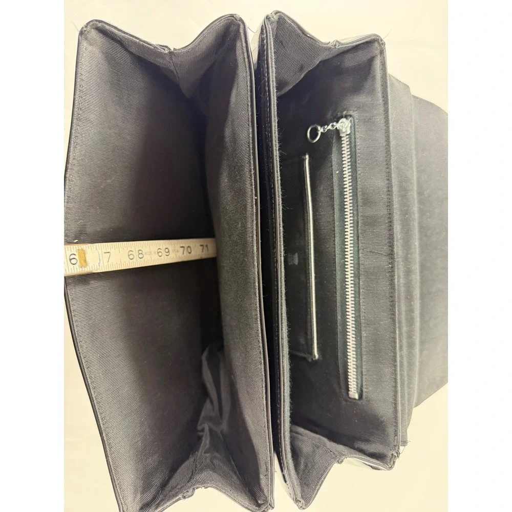 Crown Lewis Black Patent Leather Top Handle Bag Silver Hardware Dark Academia